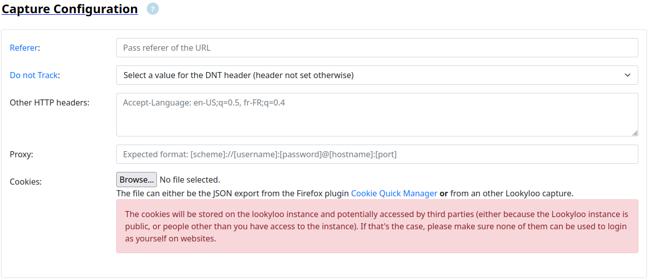 Configuration options the capture itself